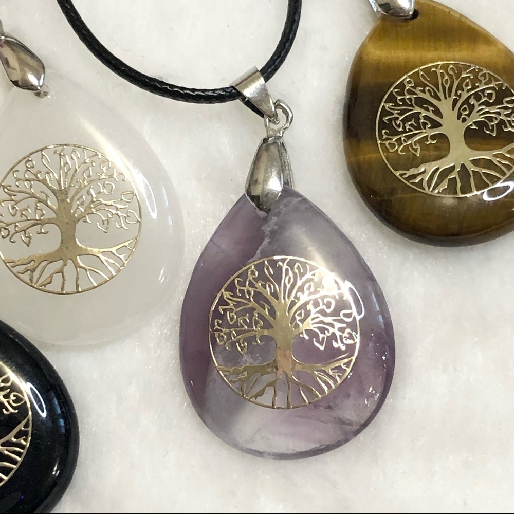 New Tree of Life Pendant Boho Hippie Crystal Stone Necklace Pack of 4 - Picture 6 of 11